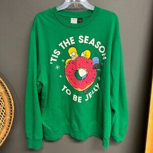 The Simpsons Tis The Season‎ Jelly Donut Green Crewneck Sweatshirt Plus Size 2X